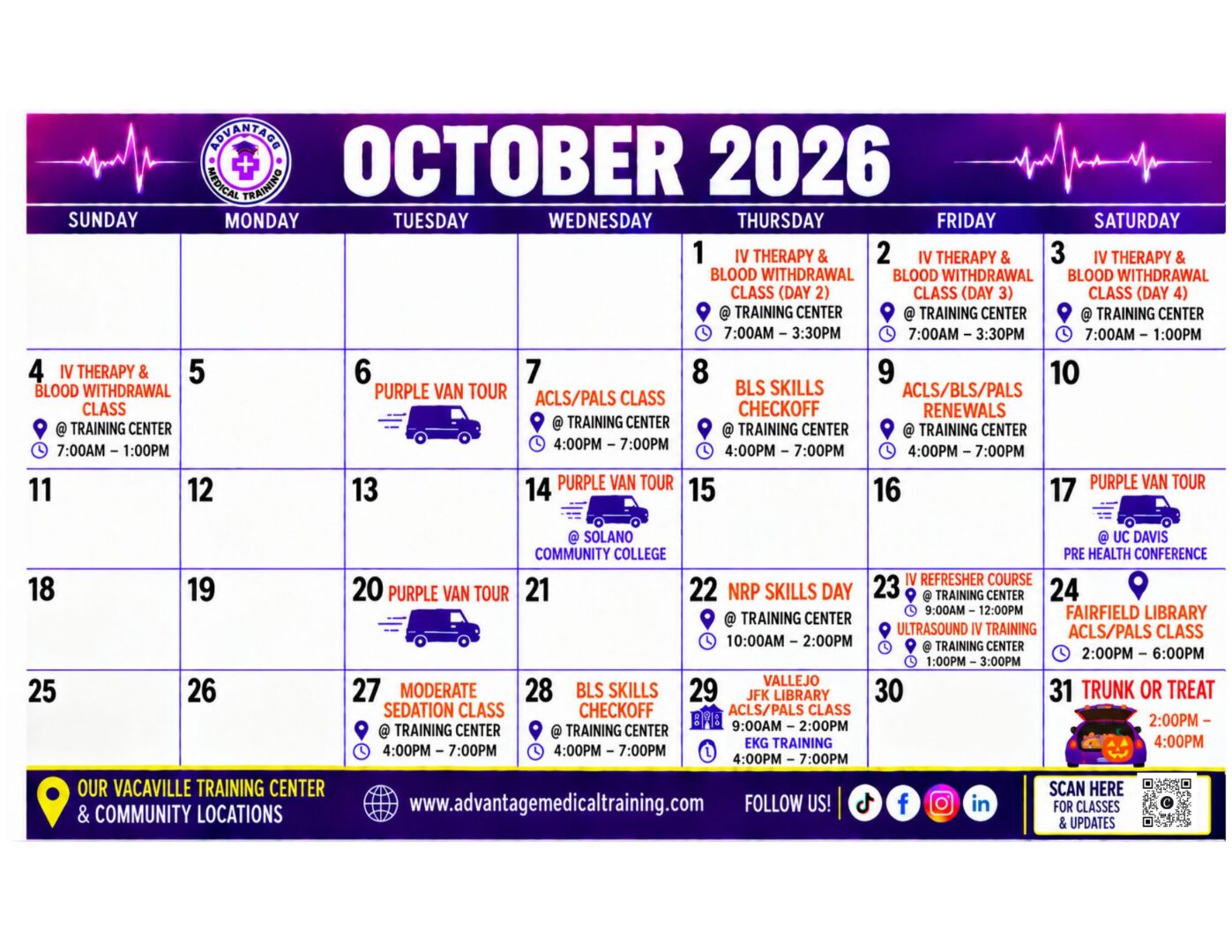October 2026 training calendar with events listed.